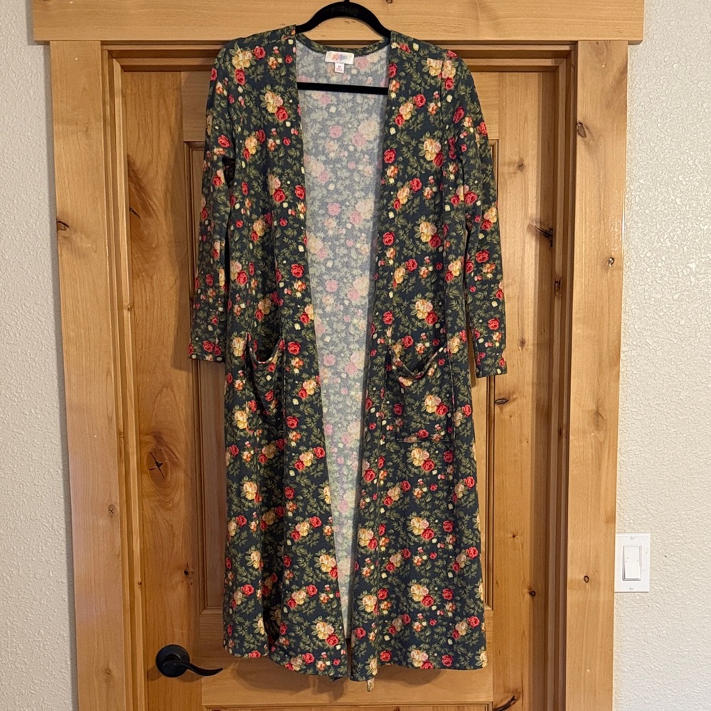 LuLaRoe Floral Cardigan - Green and Red
